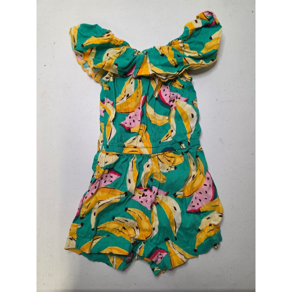 Old Navy Toddler Girls Teal Fruit Print Ruffle Romper Banana Watermelon 2T